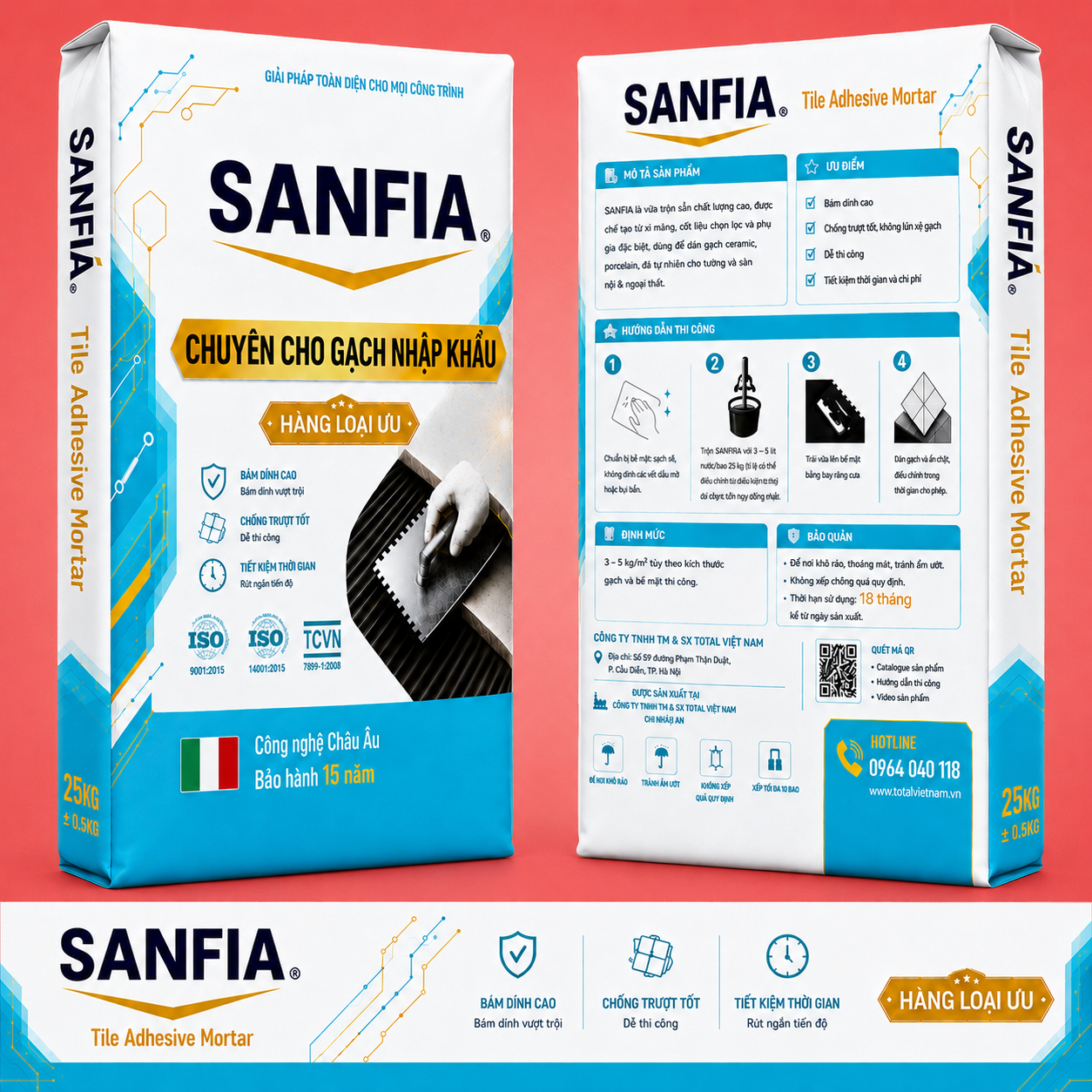 SANFIA – Tile Adhesive Mortar Vữa trộn dán gạch chuyên dụng cho gạch nhập khẩu