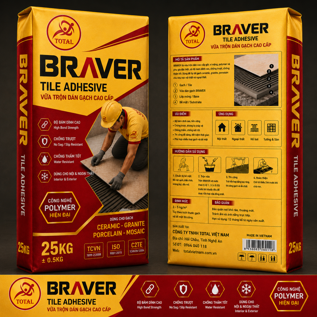 Vữa trộn dán gạch cao cấp BRAVER